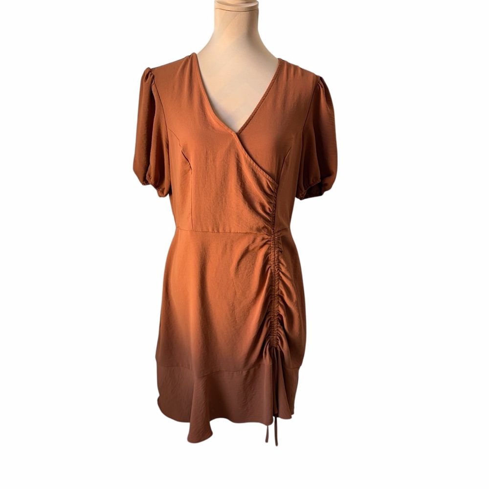 Emma & Michele Terracotta Wrap Mini Dress Short Sleeve‎ V-Neck Size 12